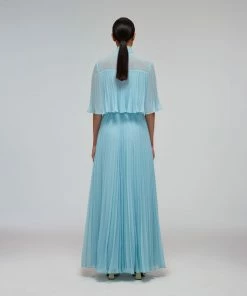 Self-portrait READY TO WEAR Tropical Blue Chiffon Maxi Dress