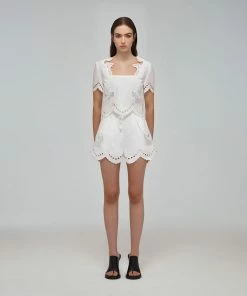 Self-portrait READY TO WEAR White Broderie Scallop Organic Cotton Top