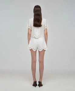 Self-portrait READY TO WEAR White Broderie Scallop Organic Cotton Top