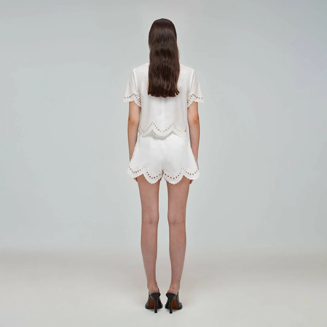 Self-portrait READY TO WEAR White Broderie Scallop Organic Cotton Top