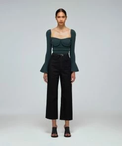 Self-portrait Khaki Knit Scallop Edge Top