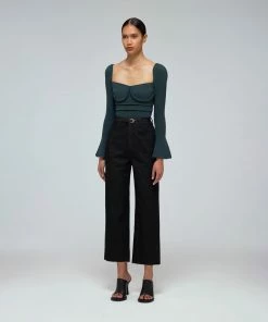 Self-portrait Khaki Knit Scallop Edge Top