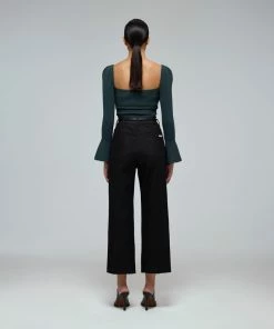 Self-portrait Khaki Knit Scallop Edge Top