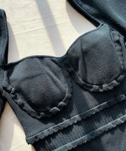 Self-portrait Khaki Knit Scallop Edge Top