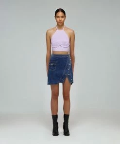 Self-portrait READY TO WEAR Lilac Knit Scallop Edge Halter Top