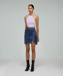 Self-portrait READY TO WEAR Lilac Knit Scallop Edge Halter Top