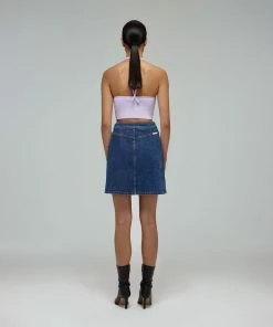 Self-portrait READY TO WEAR Lilac Knit Scallop Edge Halter Top