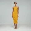Self-portrait Canary Yellow Inserted Lace Knit Dress