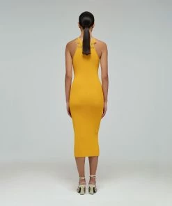 Self-portrait Canary Yellow Inserted Lace Knit Dress