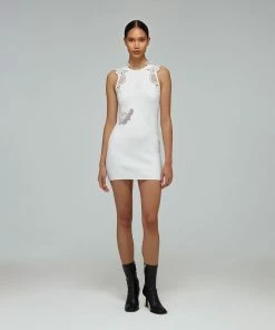 Self-portrait READY TO WEAR White Inserted Lace Knit Dress