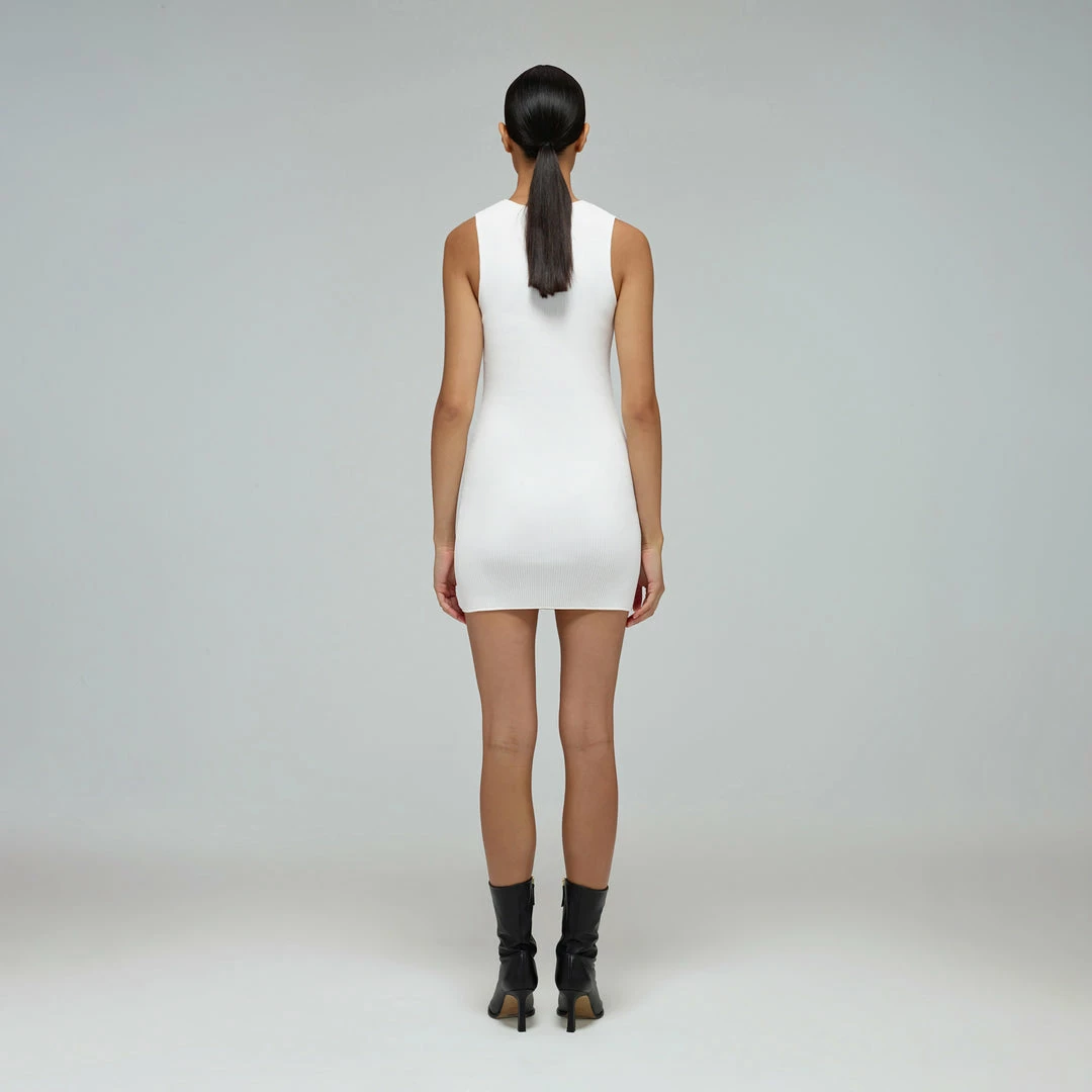 Self-portrait READY TO WEAR White Inserted Lace Knit Dress