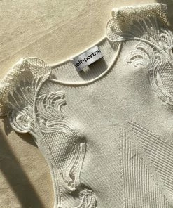 Self-portrait READY TO WEAR White Inserted Lace Knit Dress