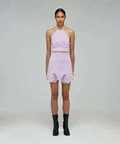 Self-portrait Lilac Inserted Lace Knit Mini Skirt READY TO WEAR