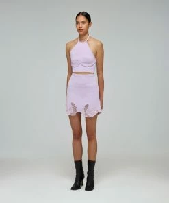 Self-portrait Lilac Inserted Lace Knit Mini Skirt READY TO WEAR