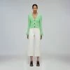 Self-portrait READY TO WEAR Spearmint Inserted Lace Ribbed Knit Cardigan