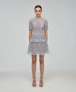 Self-portrait Blue Guipure Lace Mini Dress READY TO WEAR