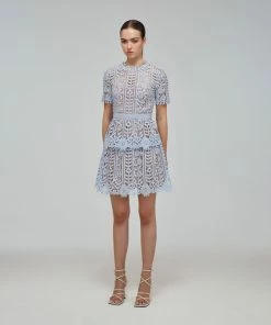 Self-portrait Blue Guipure Lace Mini Dress READY TO WEAR
