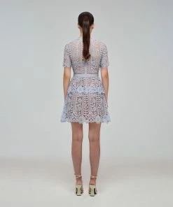 Self-portrait Blue Guipure Lace Mini Dress READY TO WEAR