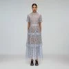 Self-portrait Blue Tiered Guipure Lace Midi Dress READY TO WEAR