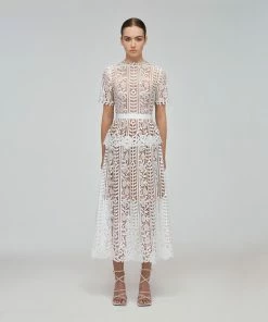 Self-portrait White Guipure Lace Peplum Midi Dress