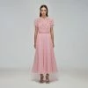 Self-portrait READY TO WEAR Pink Macrame Lace Chiffon Midi Dress