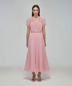 Self-portrait READY TO WEAR Pink Macrame Lace Chiffon Midi Dress