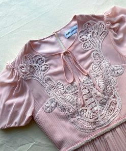 Self-portrait READY TO WEAR Pink Macrame Lace Chiffon Midi Dress