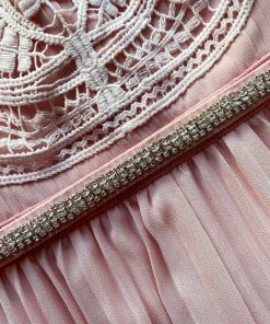 Self-portrait READY TO WEAR Pink Macrame Lace Chiffon Midi Dress