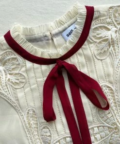 Self-portrait Ivory Macrame Lace Chiffon Blouse READY TO WEAR