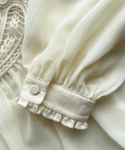 Self-portrait Ivory Macrame Lace Chiffon Blouse READY TO WEAR