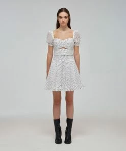 Self-portrait READY TO WEAR White Crinkle Chiffon Dot Mini Dress
