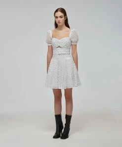 Self-portrait READY TO WEAR White Crinkle Chiffon Dot Mini Dress