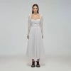Self-portrait READY TO WEAR White Crinkle Chiffon Dot Midi Dress