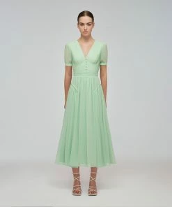 Self-portrait Spearmint Chiffon Midi Dress