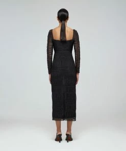 Self-portrait Black Dot Mesh Shirred Midi Dress READY TO WEAR