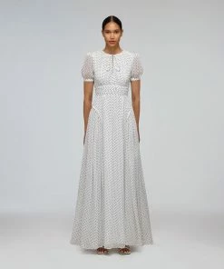 Self-portrait White Crinkle Chiffon Dot Maxi Dress READY TO WEAR