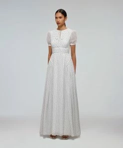 Self-portrait White Crinkle Chiffon Dot Maxi Dress READY TO WEAR