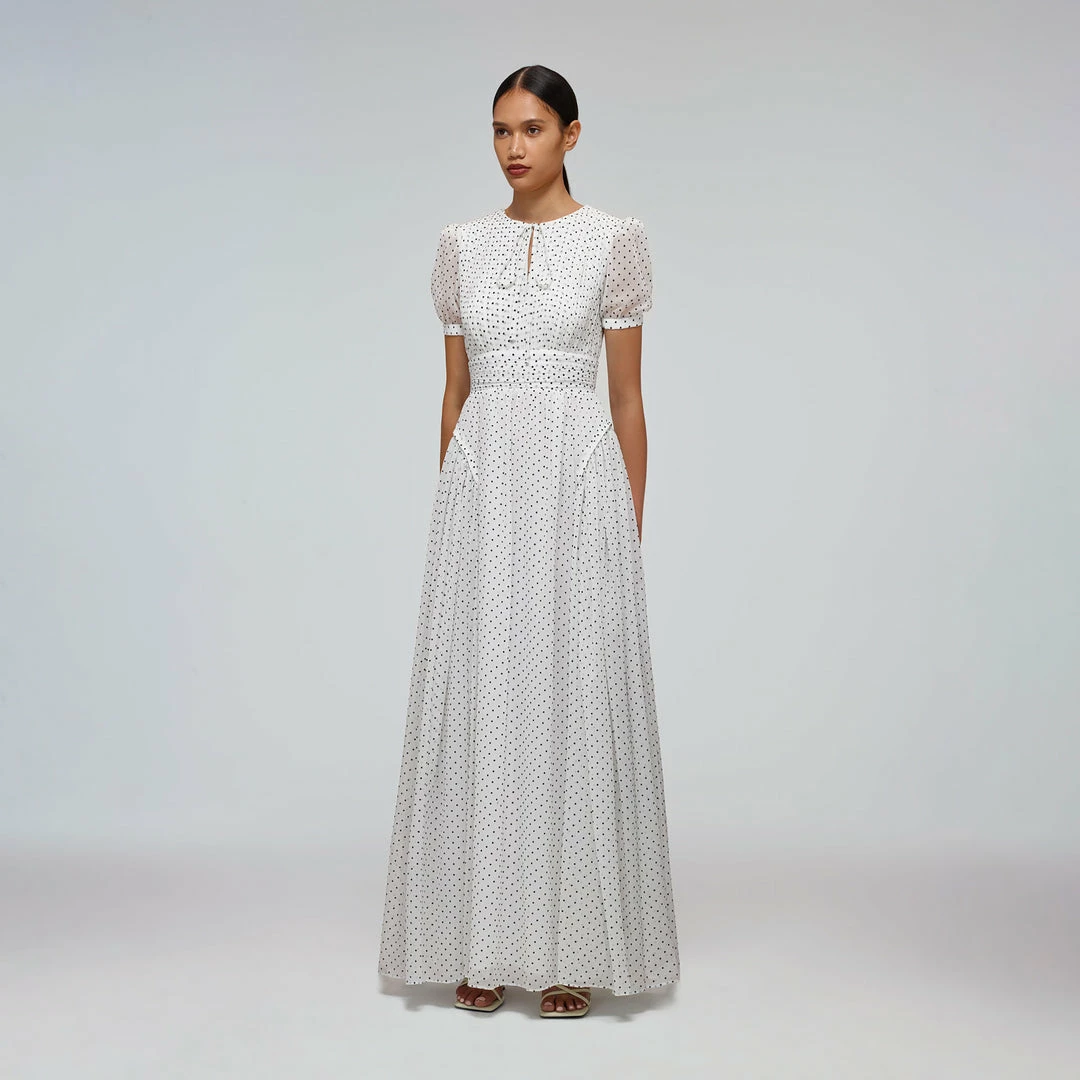 Self-portrait White Crinkle Chiffon Dot Maxi Dress READY TO WEAR