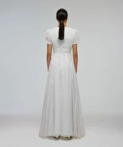Self-portrait White Crinkle Chiffon Dot Maxi Dress READY TO WEAR