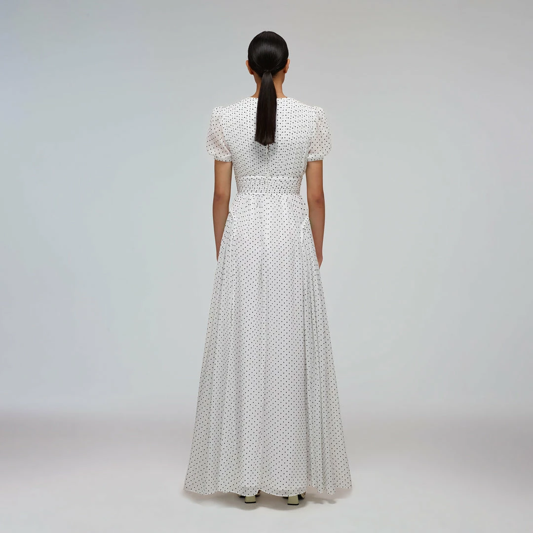 Self-portrait White Crinkle Chiffon Dot Maxi Dress READY TO WEAR