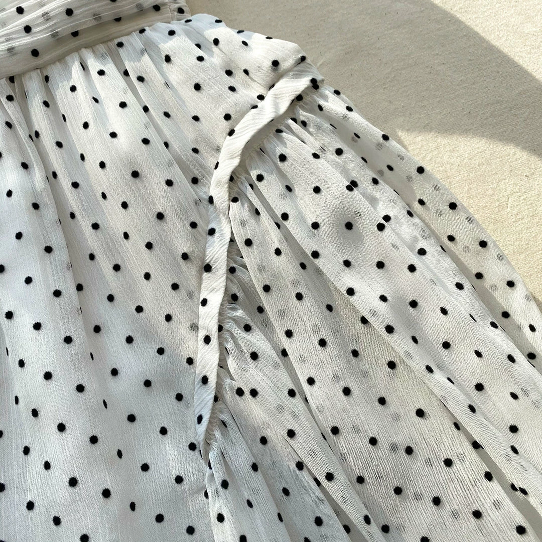 Self-portrait White Crinkle Chiffon Dot Maxi Dress READY TO WEAR