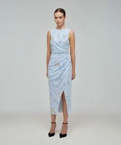 Self-portrait Blue Floral Watercolour Wrap Dress