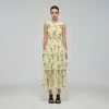 Self-portrait Yellow Floral Silhouette Chiffon Crossover Midi Dress