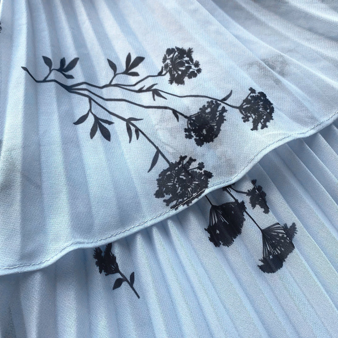 Self-portrait Blue Floral Silhouette Chiffon Tiered Mini Dress