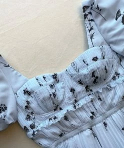 Self-portrait Blue Floral Silhouette Chiffon Tiered Mini Dress