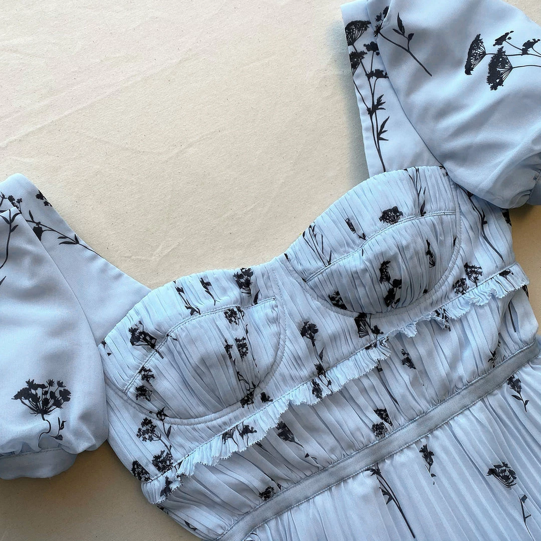 Self-portrait Blue Floral Silhouette Chiffon Tiered Mini Dress