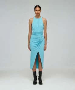 Self-portrait Tropical Blue Jersey Halter Midi Dress READY TO WEAR