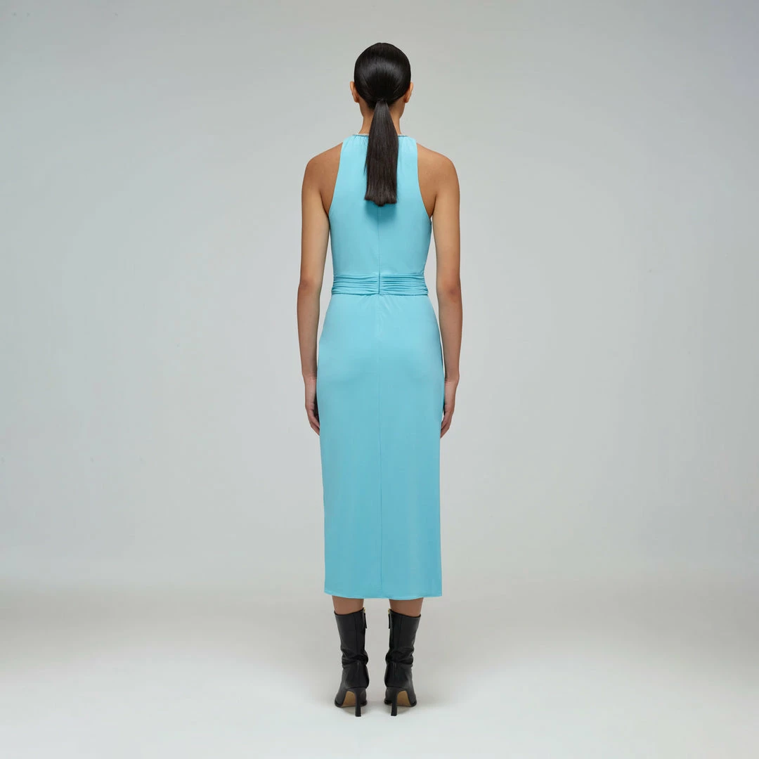 Self-portrait Tropical Blue Jersey Halter Midi Dress READY TO WEAR