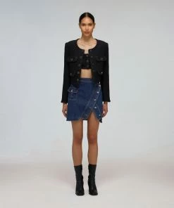 Self-portrait Black Textured Weave Cropped Jacket READY TO WEAR