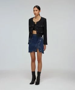 Self-portrait Black Textured Weave Cropped Jacket READY TO WEAR